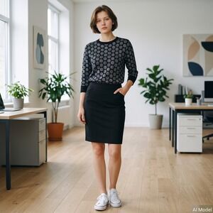 Halogen x Atlantic-Pacific Sweater Womens Small Black Silver Metallic Polka Dot